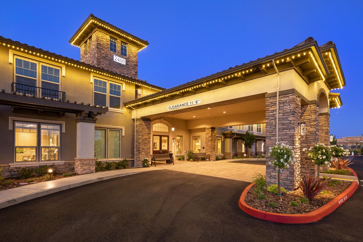 Senior living community in Laurel Heights with urban architecture, housing, and greenery.