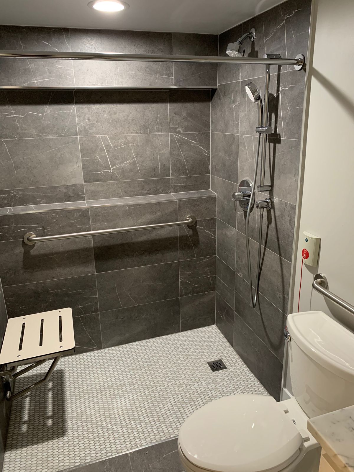 Senior Safe Bathrooms:  Curbless entry modern design 