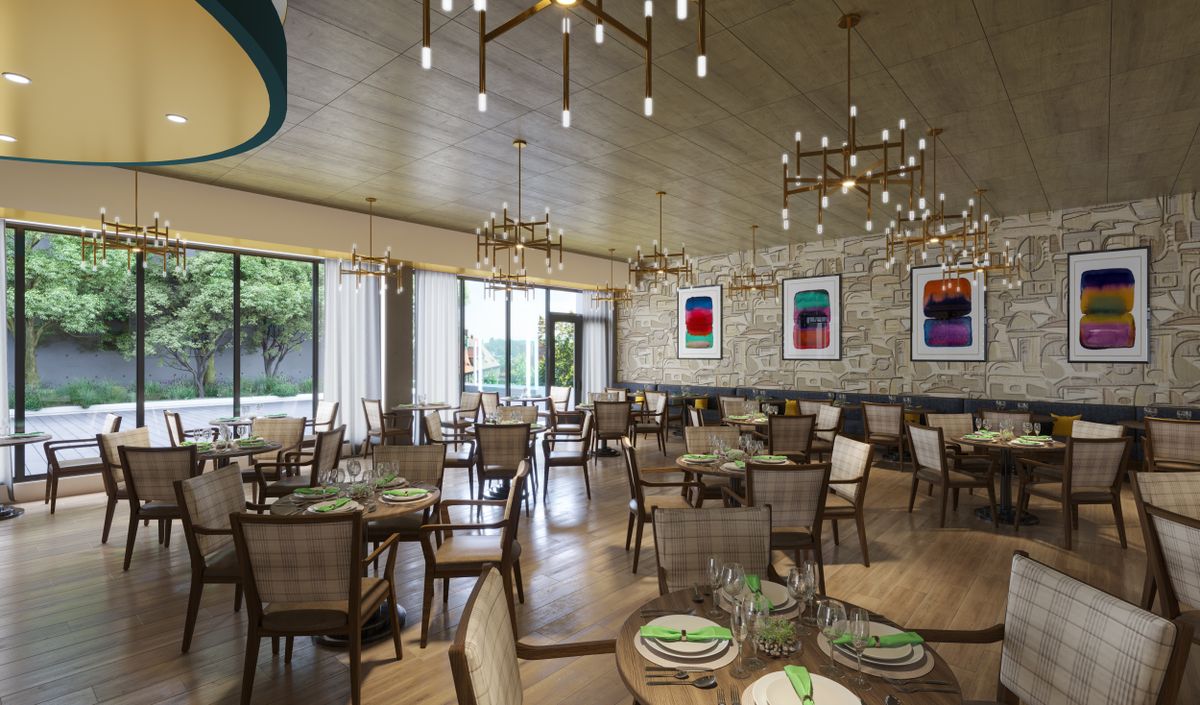 Elegant interior of Berkeley senior living community featuring a well-furnished dining area.