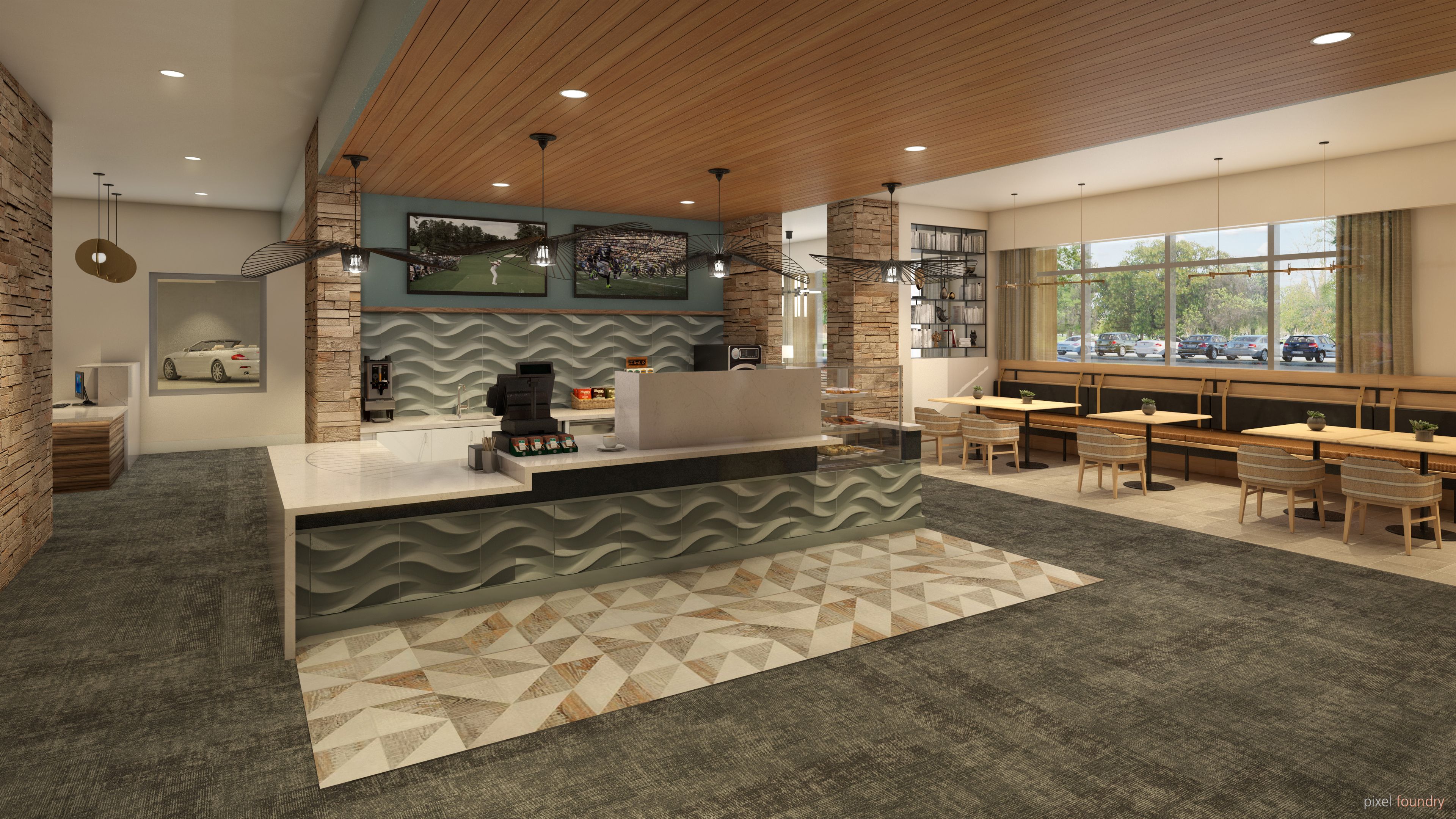 Interior view of Anthology of Edmonds senior living community featuring modern decor and amenities.