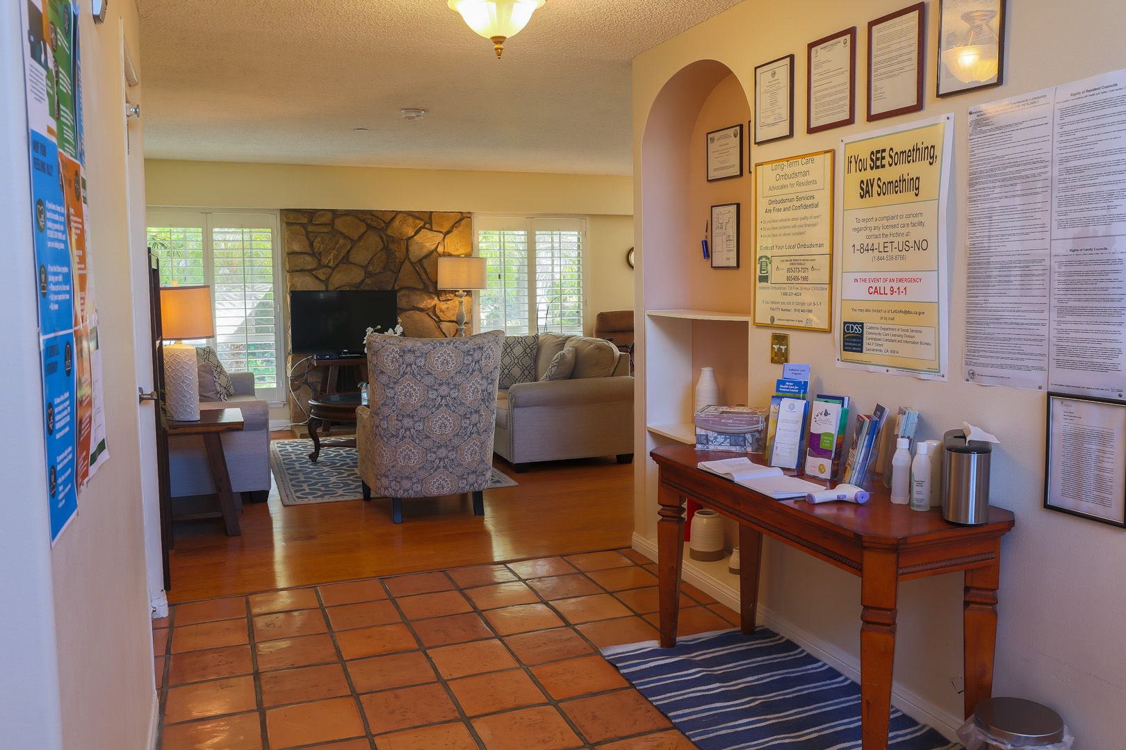 Interior view of a living room at Ocean Breeze Estates at Beechwood senior living community.