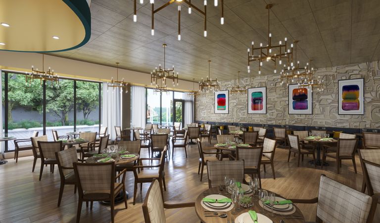 Elegant interior of Berkeley senior living community featuring a well-furnished dining area.