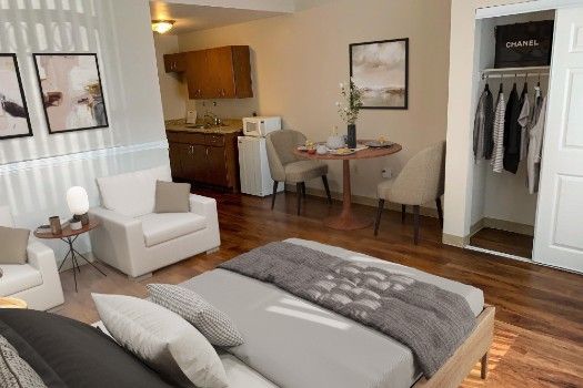 Assisted Living studio, approximately 384 square feet (virtually staged)